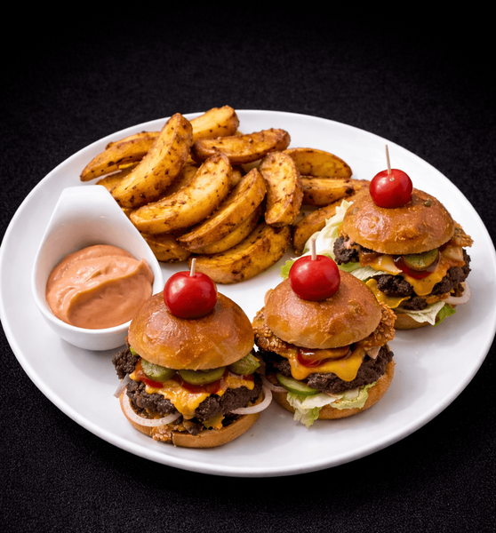 3 Burgers XS cu XXL wedges